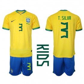 Baby Fußballbekleidung Brasilien Thiago Silva #3 Heimtrikot WM 2022 Kurzarm (+ kurze hosen)
